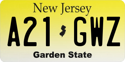 NJ license plate A21GWZ