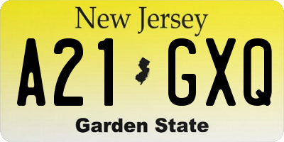 NJ license plate A21GXQ