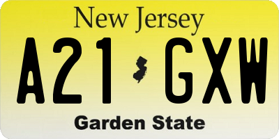 NJ license plate A21GXW
