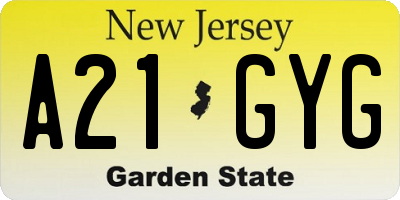 NJ license plate A21GYG