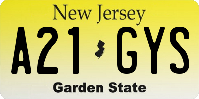 NJ license plate A21GYS