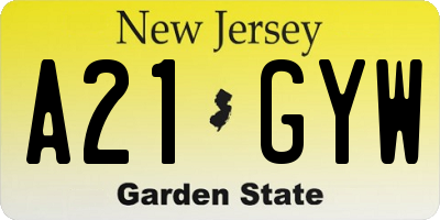 NJ license plate A21GYW