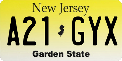 NJ license plate A21GYX
