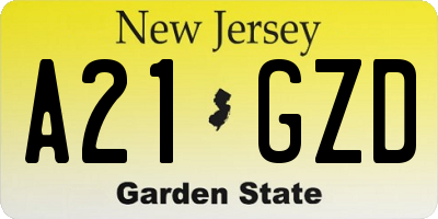 NJ license plate A21GZD