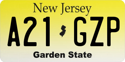 NJ license plate A21GZP