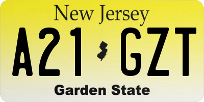 NJ license plate A21GZT