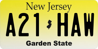 NJ license plate A21HAW