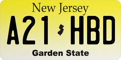 NJ license plate A21HBD