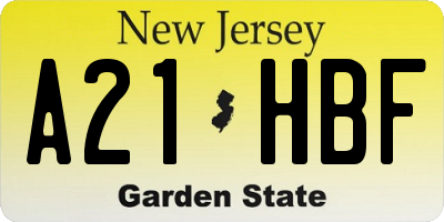 NJ license plate A21HBF