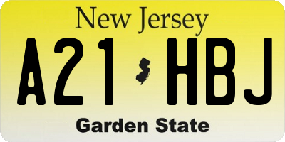 NJ license plate A21HBJ