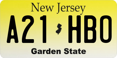 NJ license plate A21HBO