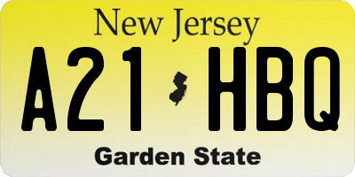 NJ license plate A21HBQ