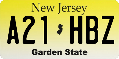 NJ license plate A21HBZ