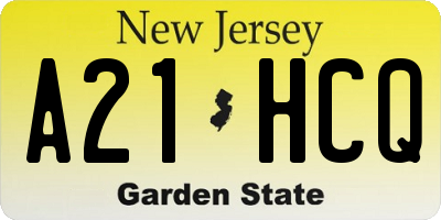 NJ license plate A21HCQ