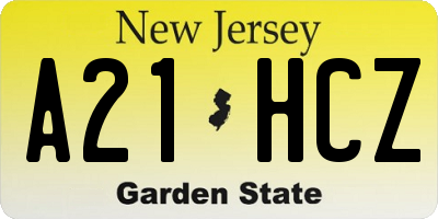 NJ license plate A21HCZ