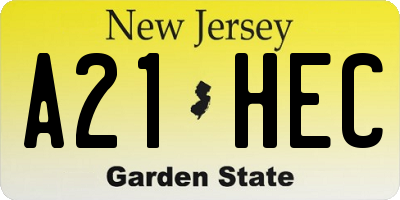 NJ license plate A21HEC