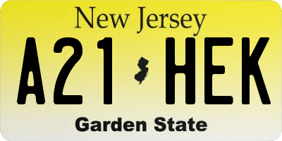 NJ license plate A21HEK