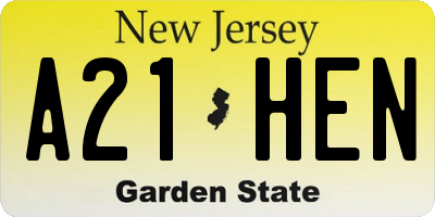NJ license plate A21HEN
