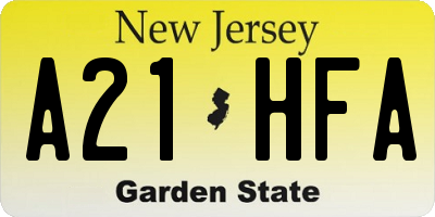 NJ license plate A21HFA