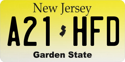 NJ license plate A21HFD