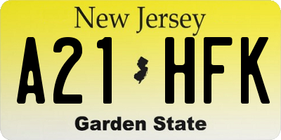NJ license plate A21HFK