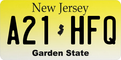NJ license plate A21HFQ
