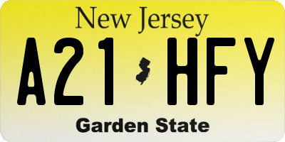NJ license plate A21HFY
