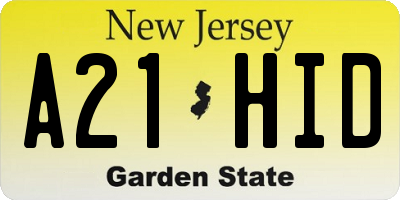 NJ license plate A21HID