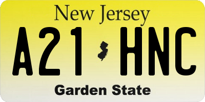 NJ license plate A21HNC