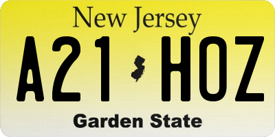 NJ license plate A21HOZ