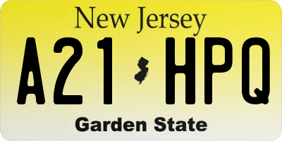 NJ license plate A21HPQ