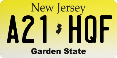 NJ license plate A21HQF