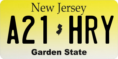 NJ license plate A21HRY