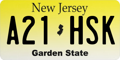 NJ license plate A21HSK