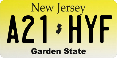 NJ license plate A21HYF