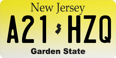 NJ license plate A21HZQ