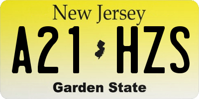 NJ license plate A21HZS