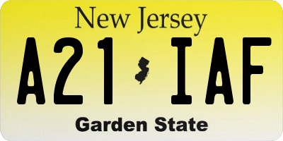NJ license plate A21IAF
