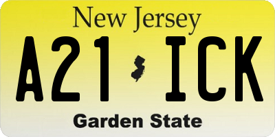 NJ license plate A21ICK