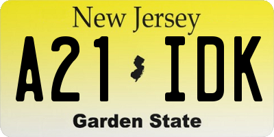 NJ license plate A21IDK