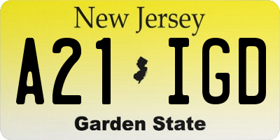NJ license plate A21IGD