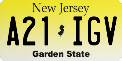 NJ license plate A21IGV