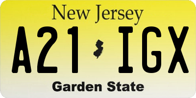 NJ license plate A21IGX
