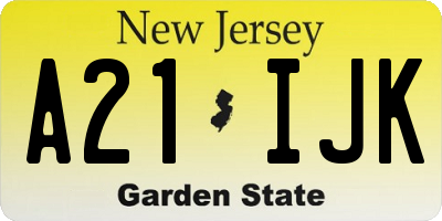 NJ license plate A21IJK
