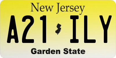 NJ license plate A21ILY