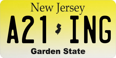 NJ license plate A21ING