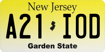 NJ license plate A21IOD