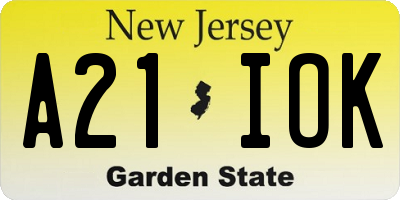 NJ license plate A21IOK
