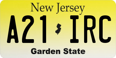 NJ license plate A21IRC