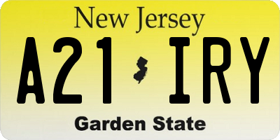 NJ license plate A21IRY